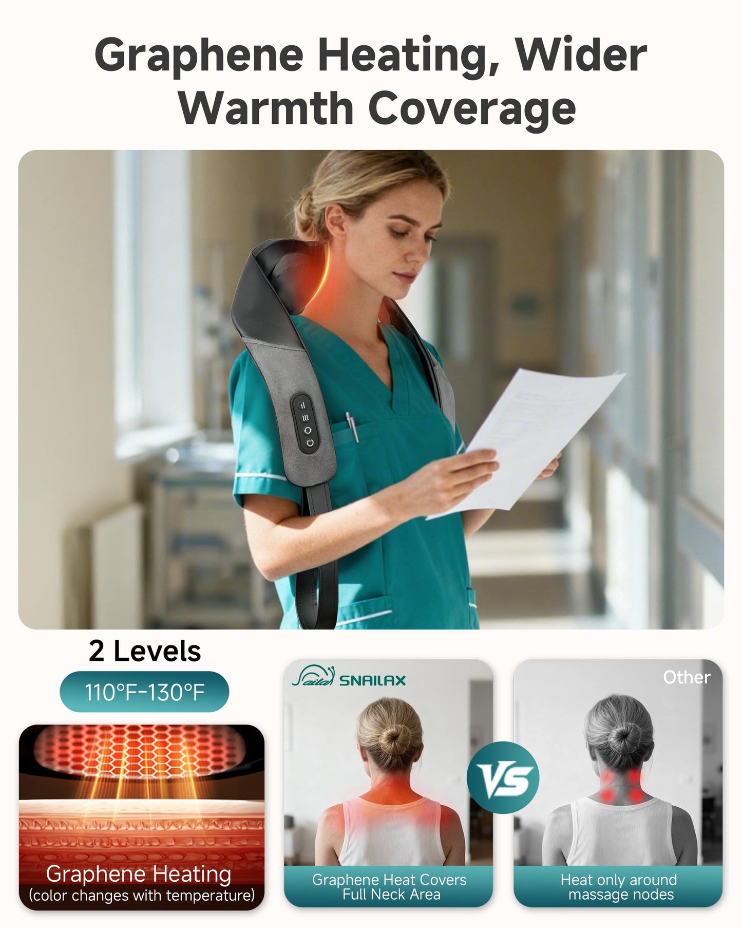 Snailax Neck and Shoulder Massager - 2026 Upgraded Cordless Massagers with Graphene Heating for Sensitive Skin & Even Heat, FSA Eligible, 4D Shiatsu Massager for Pain Relief, Gifts for Father Dad