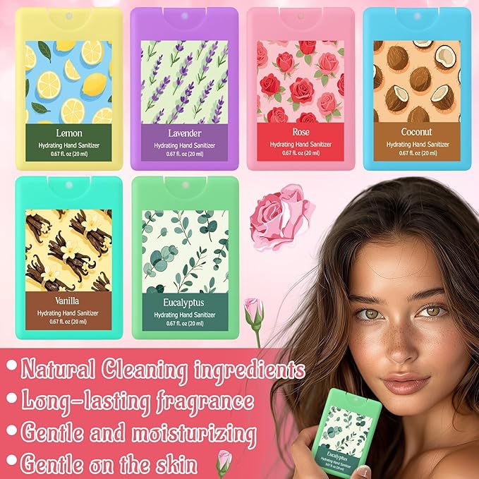 24 Pack Hand Sanitizer Spray Bulk Scented Travel Size Hydrating Hand Sanitizers Power Mist for Coworker Employee Christmas Party Favors Treat Goodie Bags Stocking Stuffers