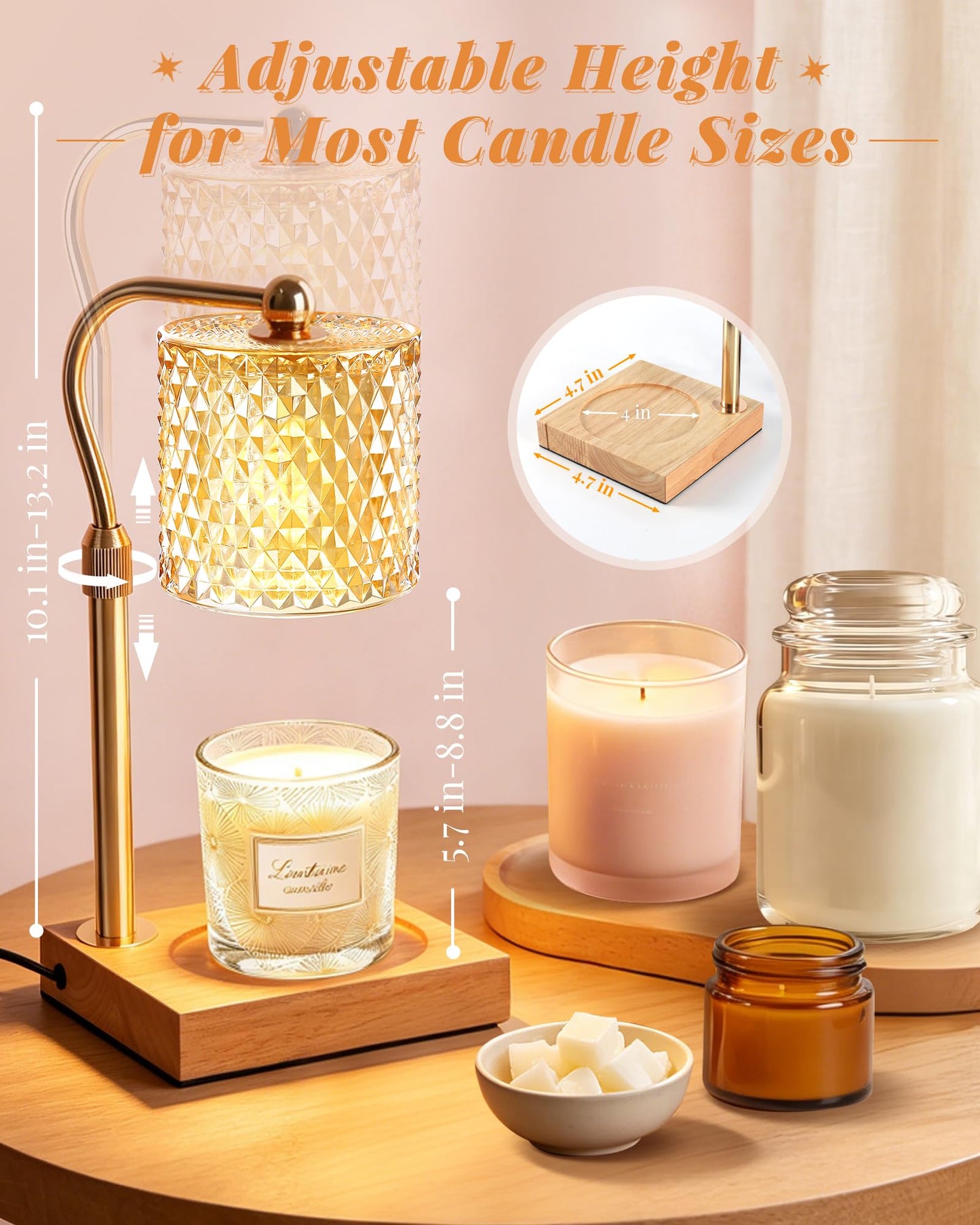 Linstaine Candle Warmer Lamp with Timer Dimmer Adjustable Height, Mothers Day Gifts for Mom, Birthday Gifts for Women, House Warming New Home Decor, Electric Wax Warmer for Jar Candles, Gold