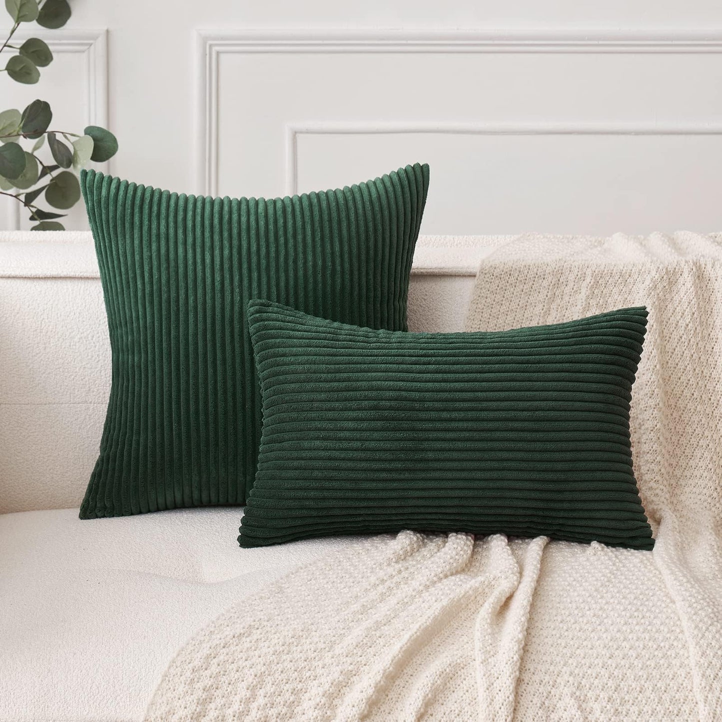 MIULEE Decorative Corduroy Pillow Covers Soft Solid Pack of 2 Cushion Cases Boho Square Throw Pillow Covers Army Green Pillowcases for Couch Chair Sofa Bed Living Room Home Decor 18 x 18 Inch