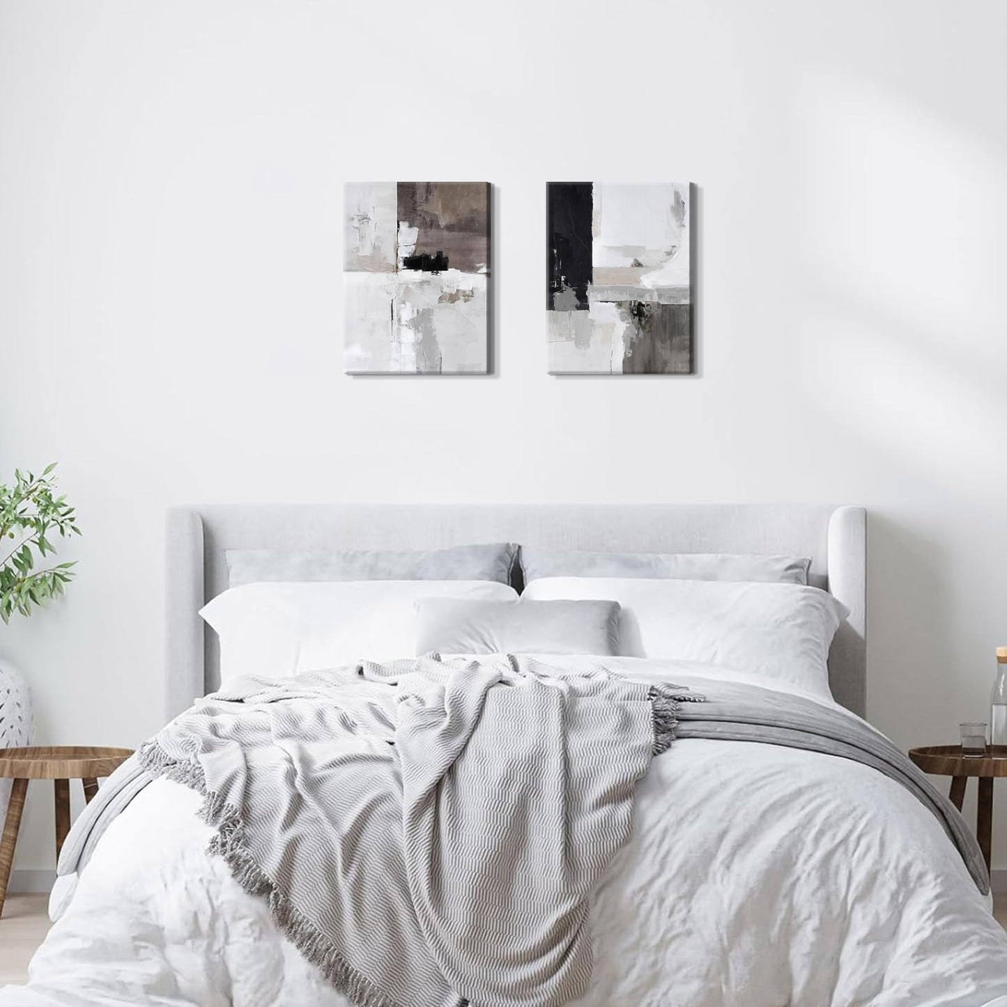 Framed Modern Abstract Wall Art Set of 2, Black White Neutral Minimalist Canvas Prints, Contemporary Industrial Artwork, Light Luxury Wall Decor for Living Room Bedroom Office, 12x16in