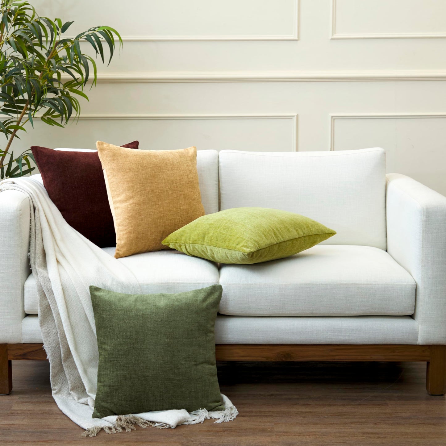 Encasa XO Thick Chenille Throw Pillow Covers Set of 2 | Mustard - (24"x24") (60x60 cm) | Decorative Accent Square Throw Pillow Cases for Couch, Home Decor, Sofa