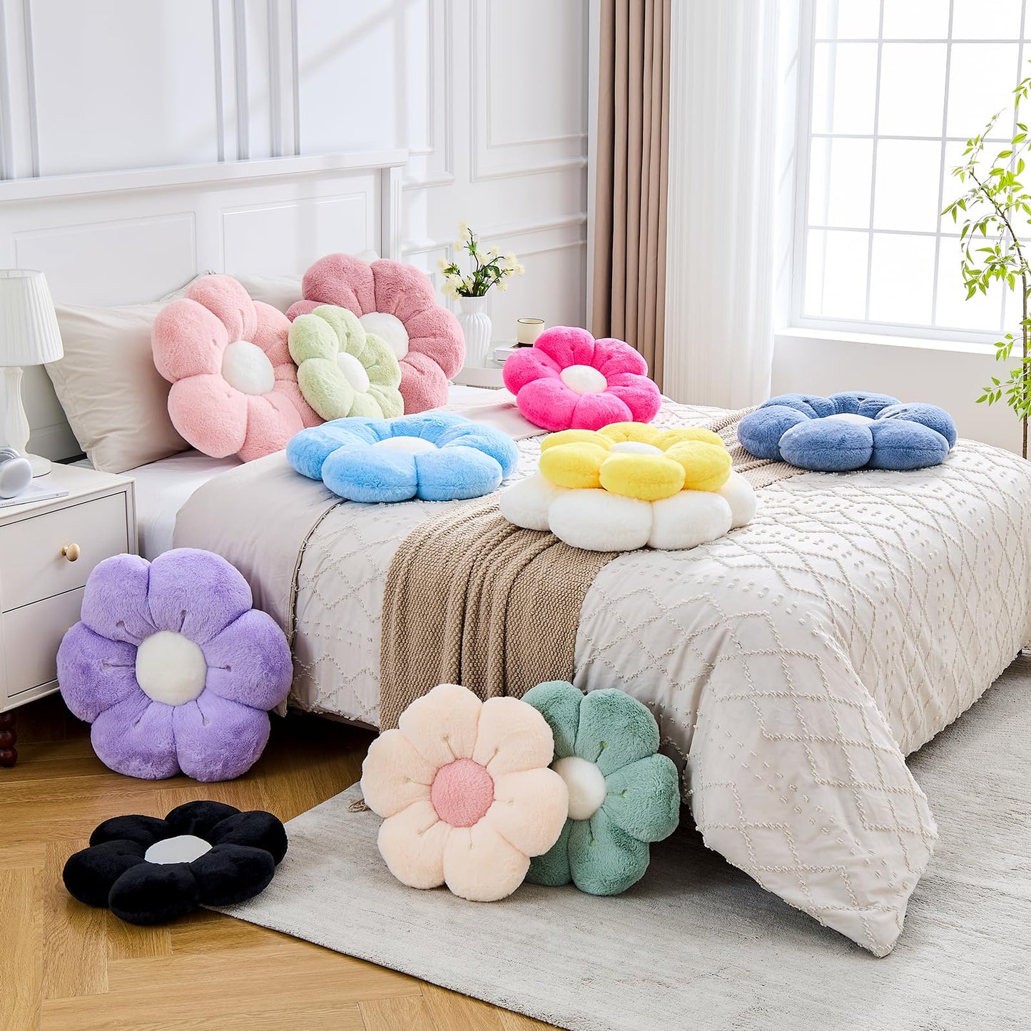 VBGYA Flower Pillow Cute Flower Shaped Pillows Decorative Throw Pillows Aesthetic Home Decor Floral Daisy Cushion for Bed (Yellow, 19.6 Inch)