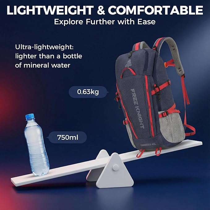 Bseash 45L Waterproof Hiking Camping Backpack with Rain Cover, Outdoor Sport Travel Bag Daypack for Climbing Skiing Cycling (Navy Blue)