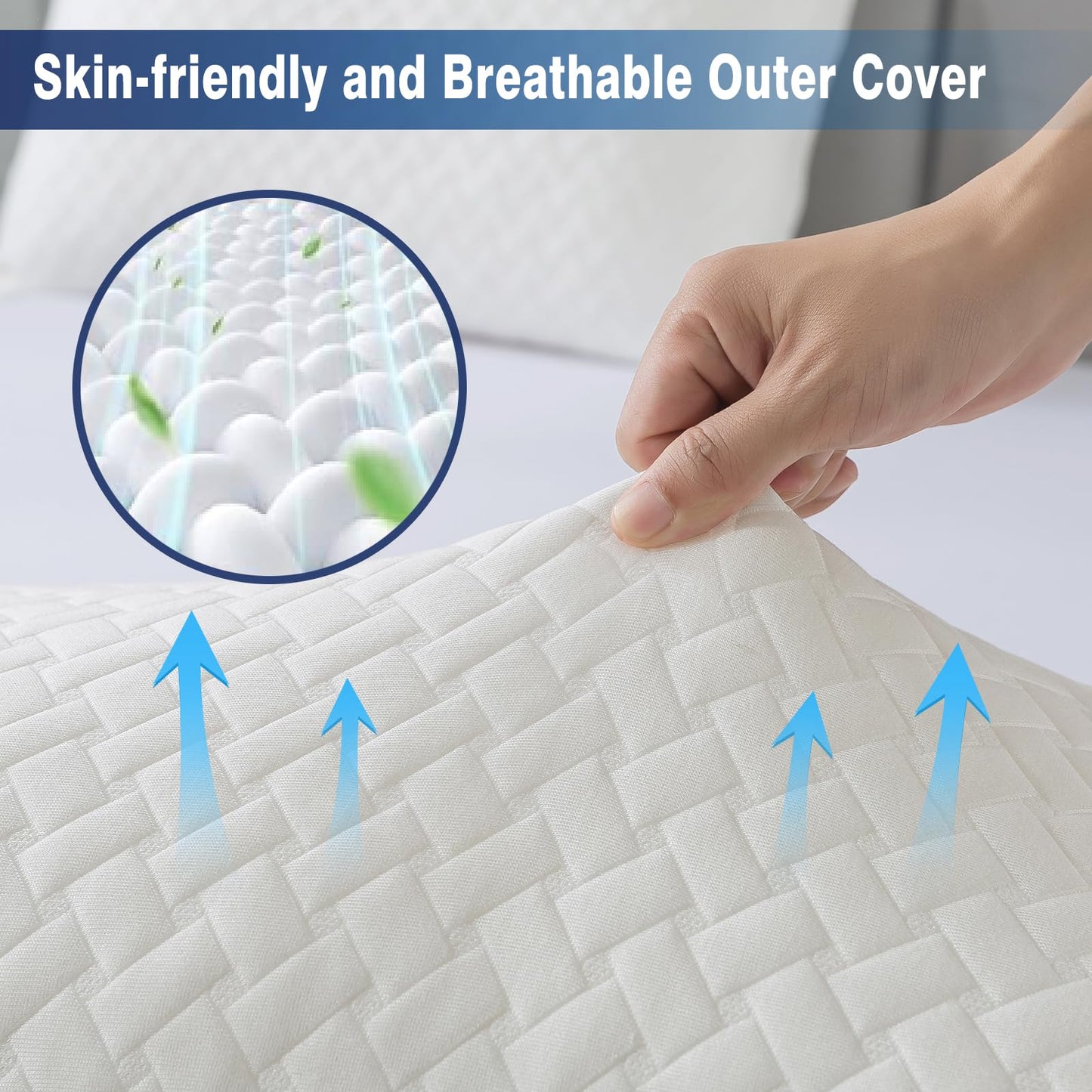 COZYART Shredded Memory Foam Pillows Queen Size Set of 2, Cooling Breathable Pillowcase, Adjustable Firm Bed Pillows for Side Back Stomach Sleepers