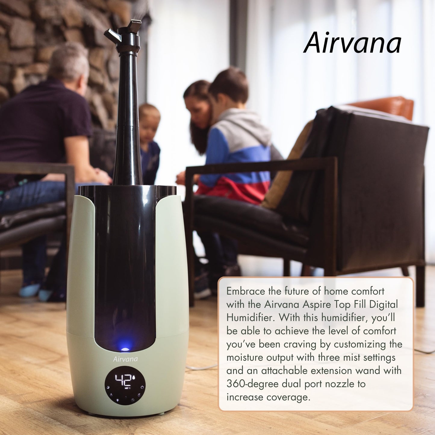 Airvana 2.25 Gallon (8.5 Liter) Top Fill Digital Humidifier with LED Display Screen, Sleep Mode, and Coverage up to 757 Square Feet, AV200HUM Sage