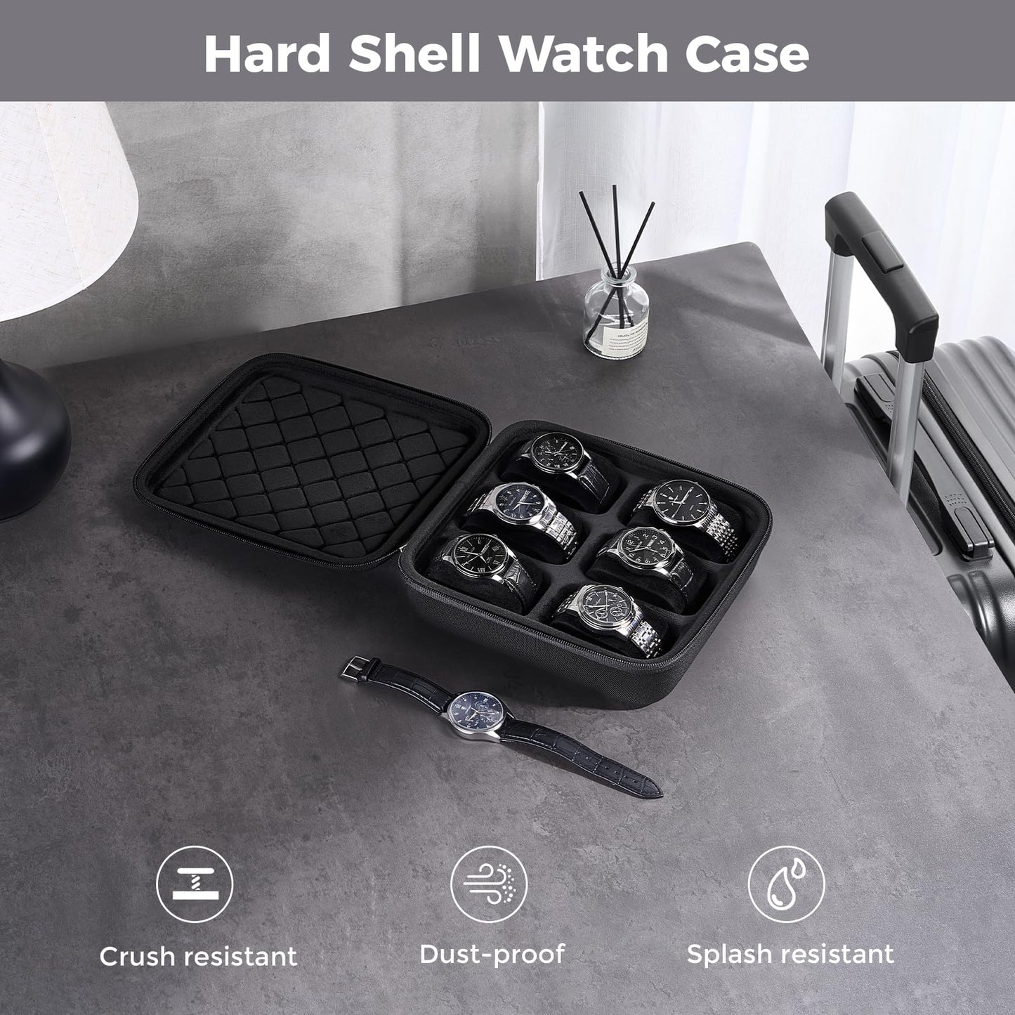 ProCase Travel Watch Case Gift for Men, 6 Slots Hard Shell Storage Box for Watch Bracelet Accessories, Zippered Organizer Bag Fathers Day Gift for Dad -6 Slots