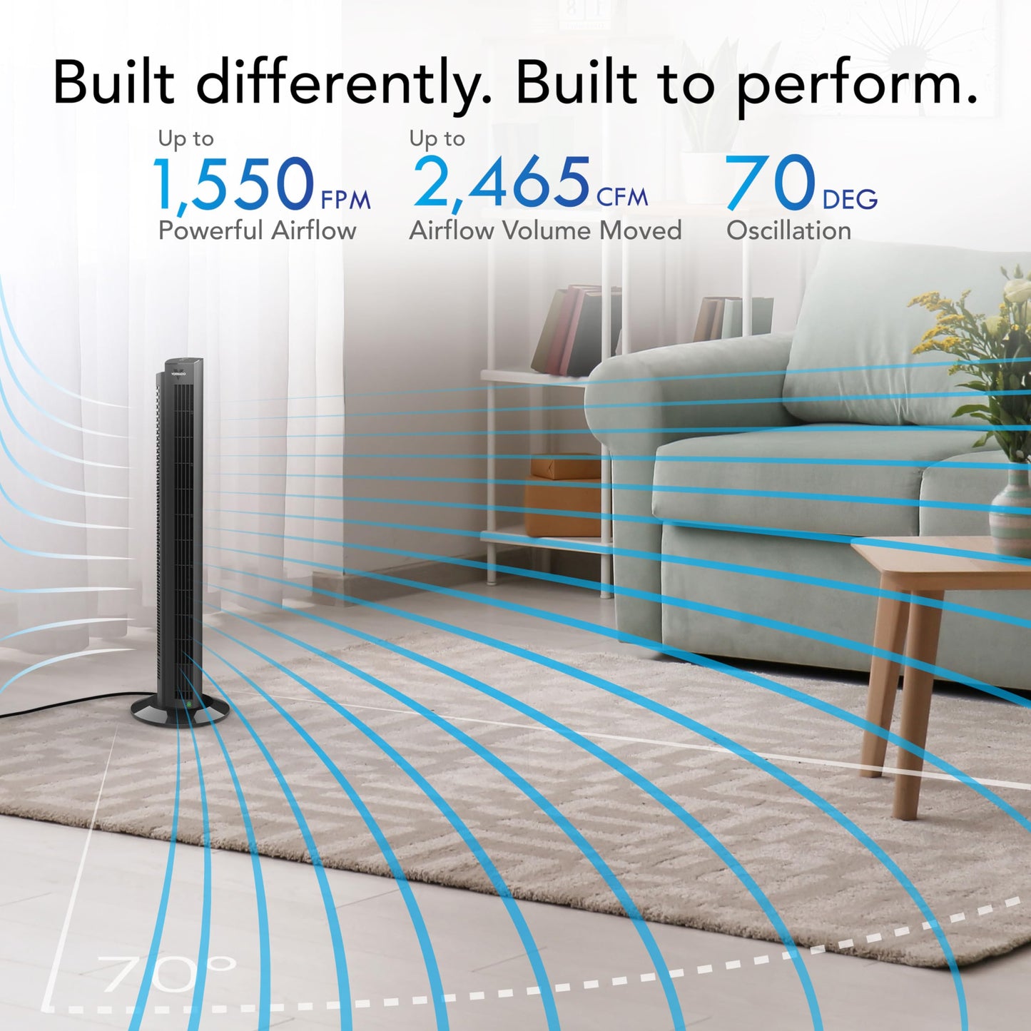 Vornado OZI42DC Tower Fan with Remote and Timer, Oscillating Standing Fan for Bedroom, Variable Speed for Precise Control, Energy Saving Design for Whole Room Cooling, Indoor Floor Fan, Black