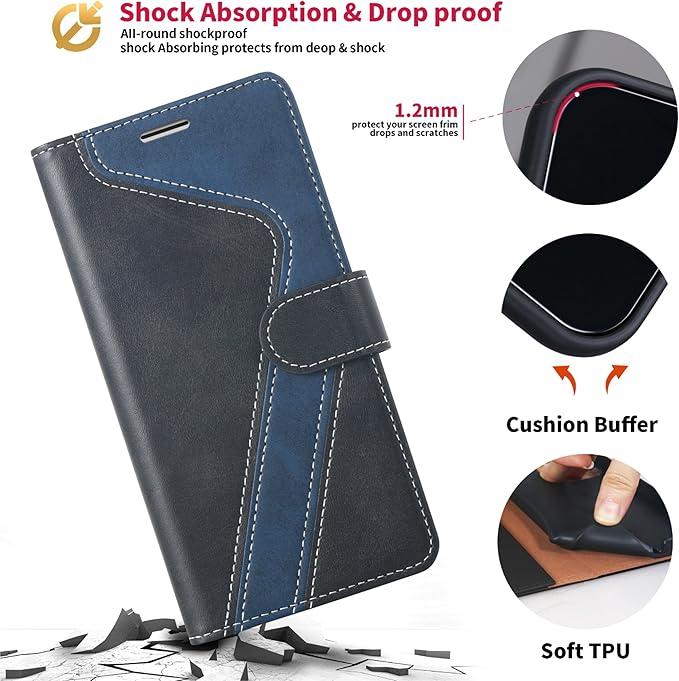 CIVICASE for iPhone 17 Wallet Case,PU Leather Flip Case RFID Blocking Credit Card Holder Folio Magnetic Stand TPU Shockproof Cover Compatible with iPhone 17, Black Blue