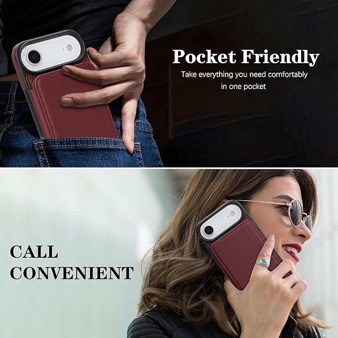 GUERNICA for iPhone 17 Air (6.7") Case Wallet with Card Holder, RFID Blocking Leather Protection, Shockproof Women Men Phone Case for iPhone Air, Wine Red