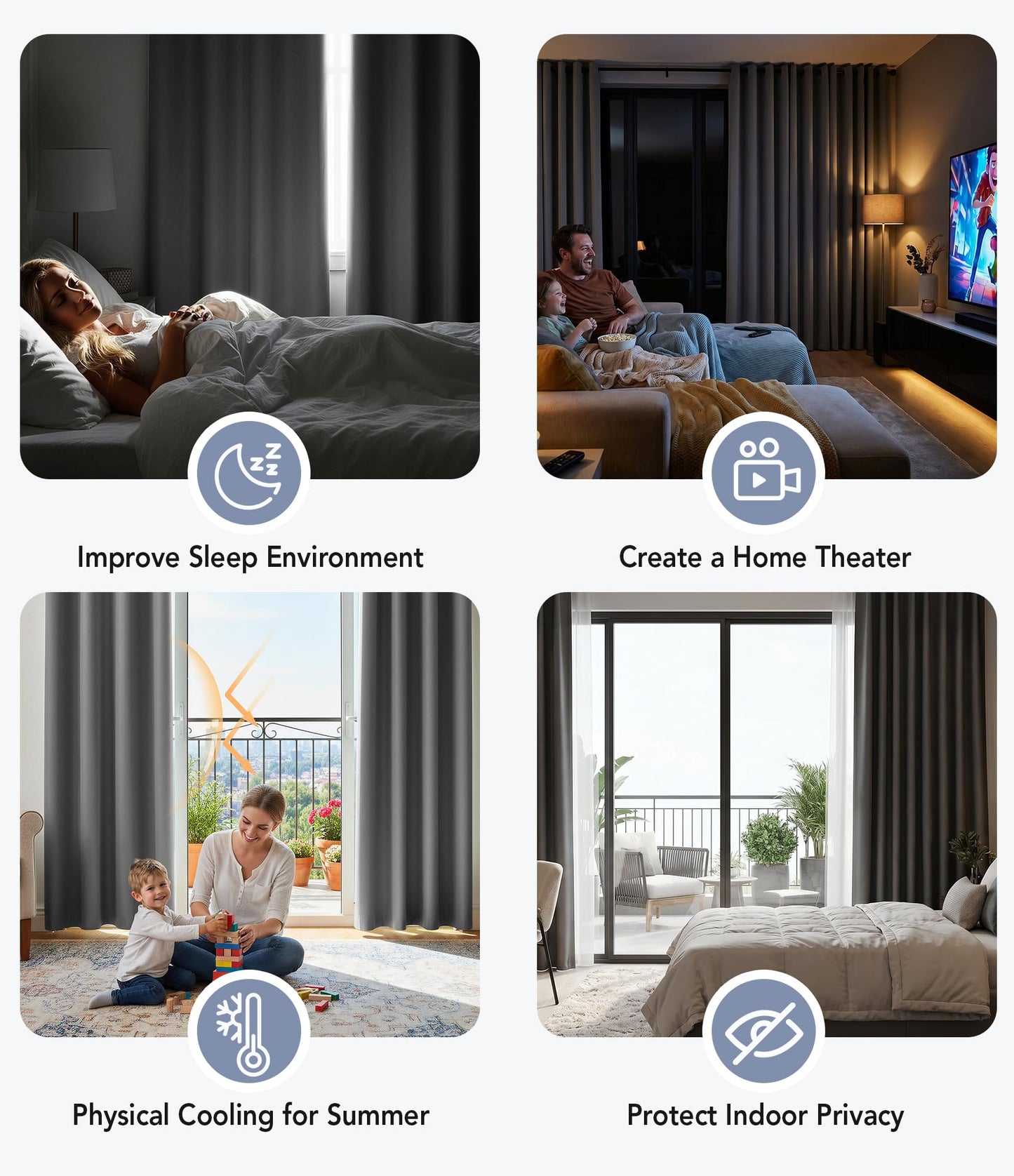 BIFENBI 100% Blackout Curtain for Bedroom - 1 Panel Thermal Room Darkening Grey Grommet Curtains for Living Room, Summer Heat Blocking Window Drapes, 52 x 84 inch