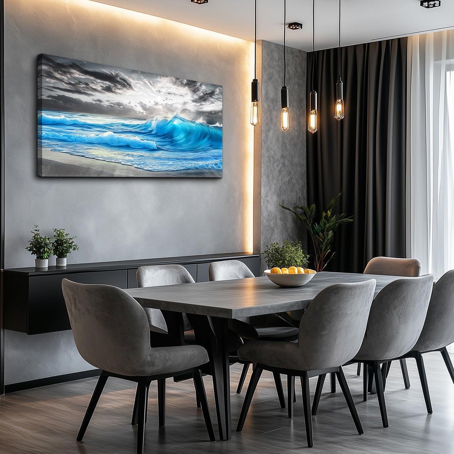PHAOHUAXM Large Canvas Beach Wall Pictures Wall Decor For Living Room Wall Art For Bedroom Office Decorations Blue Sea Wave Ocean Painting Printing Artworks Modern Restaurant Home Decor 20x40 In