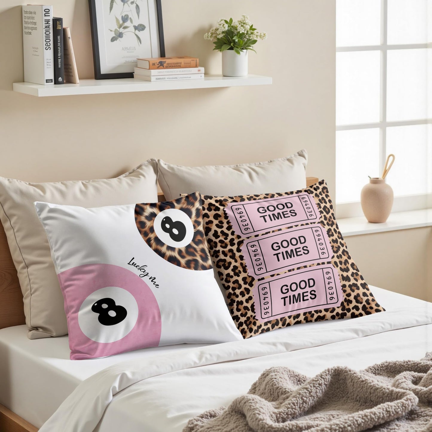GTYNU Trendy Funky Cheetah Pink Y2K Luck 8 Ball Throw Pillow Covers 18x18 Set of 2,Cheetah Leopard Lover Gifts for Women,Coquette Preppy Pillow Covers for Girls Room Dorm Apartment Decor,（613）