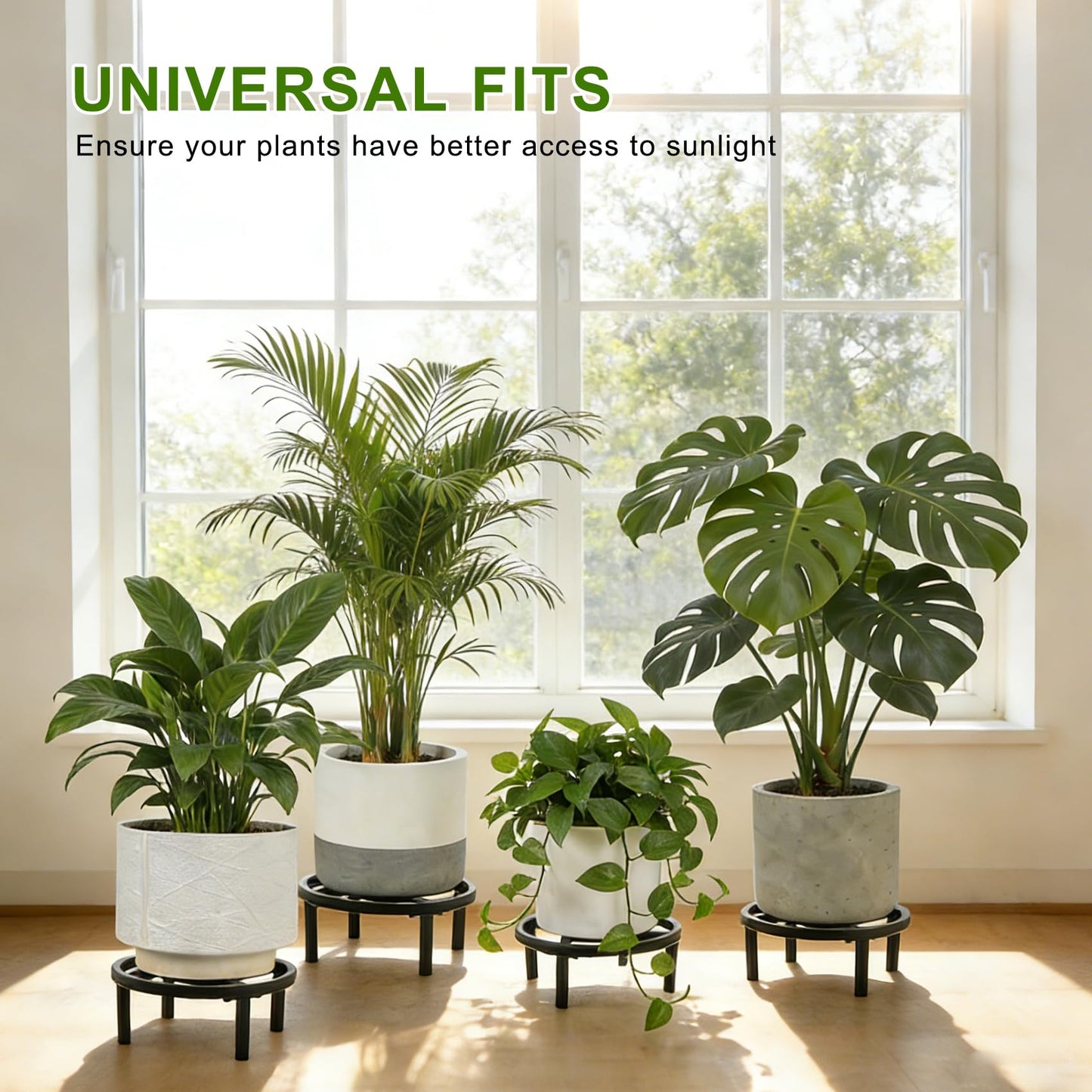 Phyluckny Metal Plant Stand Indoor Outdoor, Heavy Duty Plant Riser, Sturdy Flower Pot Holder Low Planter Stand, Single Flower Pot Stands, Modern Planter Stool for Indoor Plants (Black, 11.8"-2PCS)