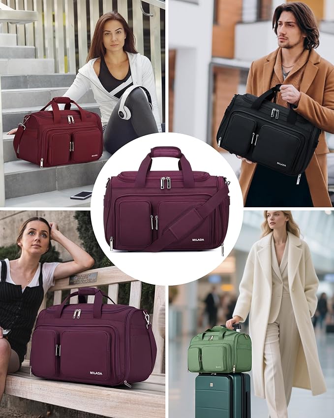 MILADA Underseat Carry On Luggage Bags for Travel Lightweight Foldable Carry On Bags for Airplanes Small Duffle Bag for Men Women Personal Weekend Overnight Travel Tote Bags, Purple