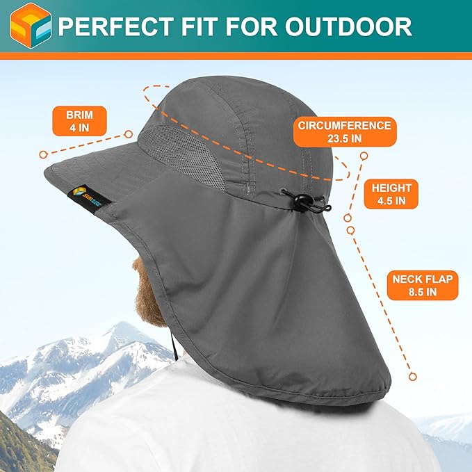 SUN CUBE Wide Brim Sun Hat with Neck Flap, UPF50+ Hiking Safari Fishing Hat for Men Women, Sun Protection Beach Hat
