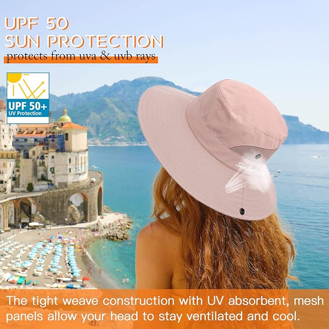 Sun Hats for Women Beach Hat Ponytail Hat Womens Sun Hat with UV Protection Wide Brim