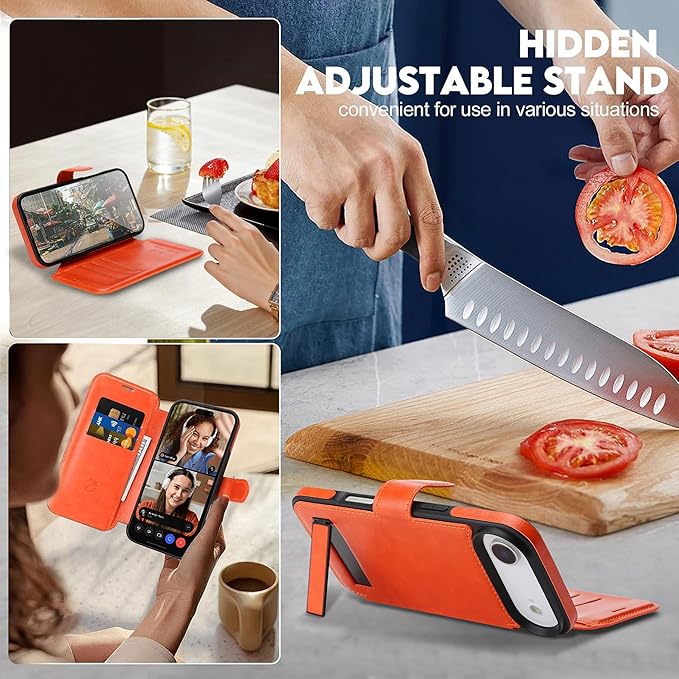 CIVICASE for iPhone Air Wallet Case with Stand,PU Leather Flip Credit Card Holder Slots (RFID Blocking),Compatible with Magsafe Magnetic Holder Phone Cover Women Men,Orange