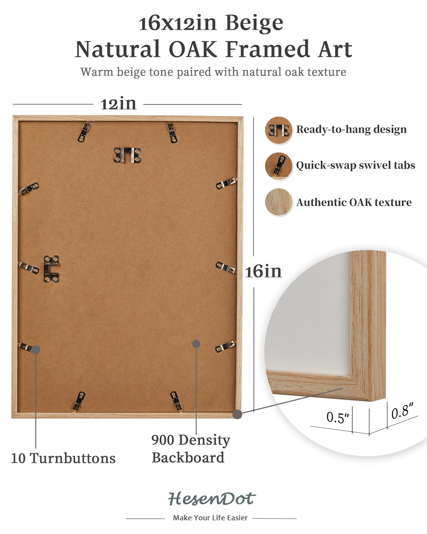 HesenDot Night Village Framed Wall Art,12x16in Natural OAK Wood