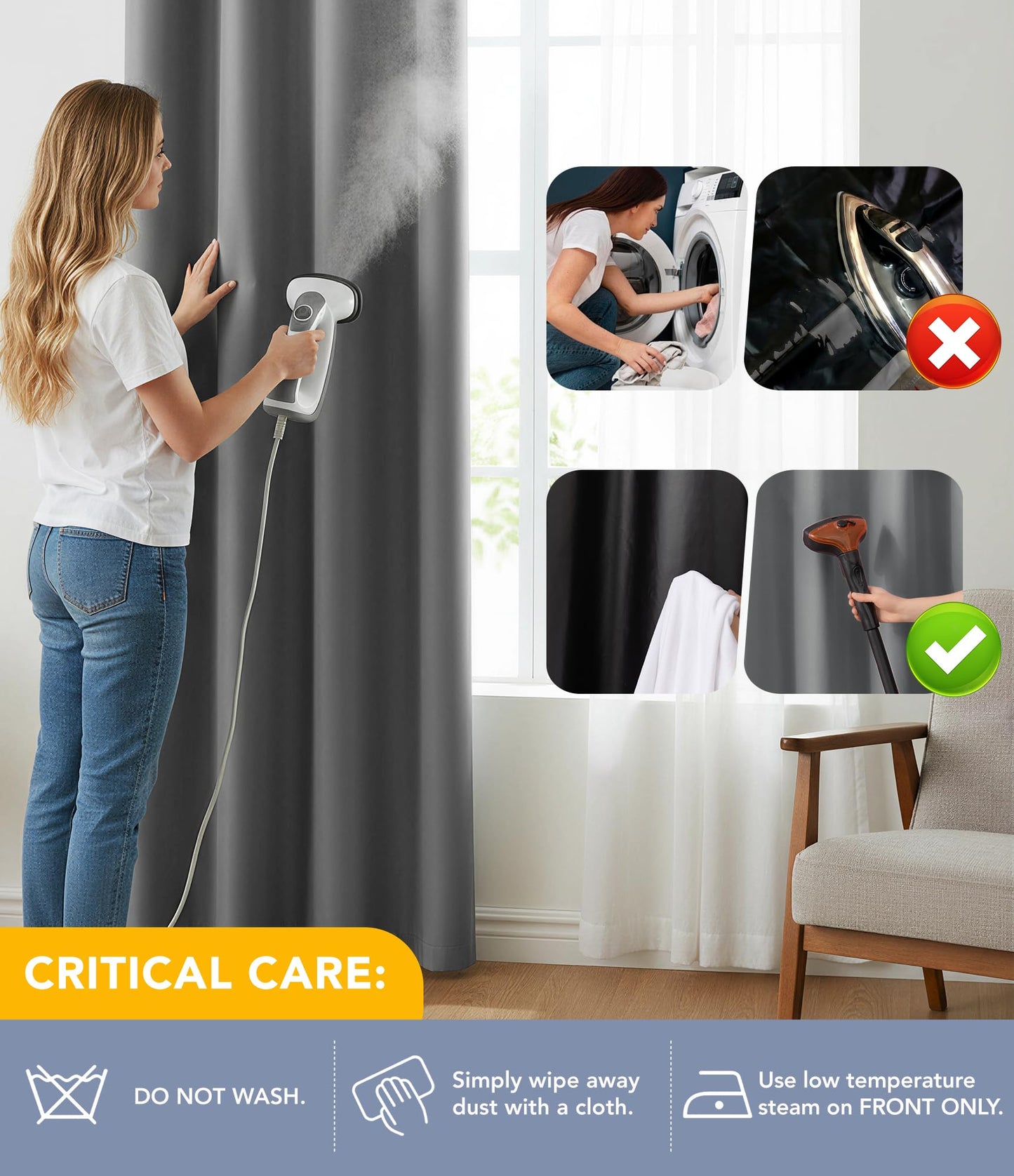 BIFENBI 100% Blackout Curtain for Bedroom - 1 Panel Thermal Room Darkening Grey Grommet Curtains for Living Room, Summer Heat Blocking Window Drapes, 52 x 84 inch
