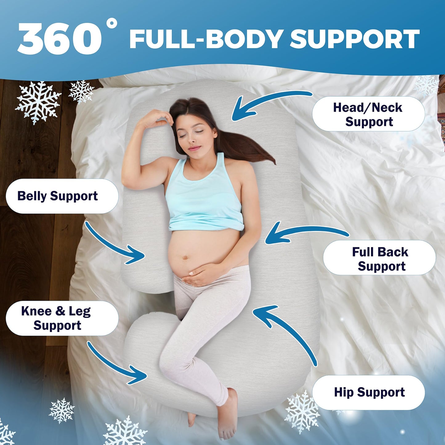 PILLANI Cooling Pregnancy Pillows for Sleeping – 57-Inch Maternity Pillow for Pregnant Women with Breathable, Removable Washable Cover – Support for Back, Belly, Neck, Legs, & Hips – Full Body Pillow