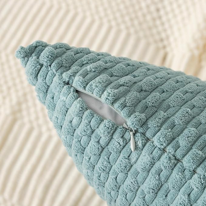 Kevin Textile Throw Pillow Covers Soft Corduroy Decorative Set of 2 Boho Striped Pillow Covers Pillowcases Farmhouse Home Decor for Couch Bed Sofa Living Room 26x26 Inch Dusty Green