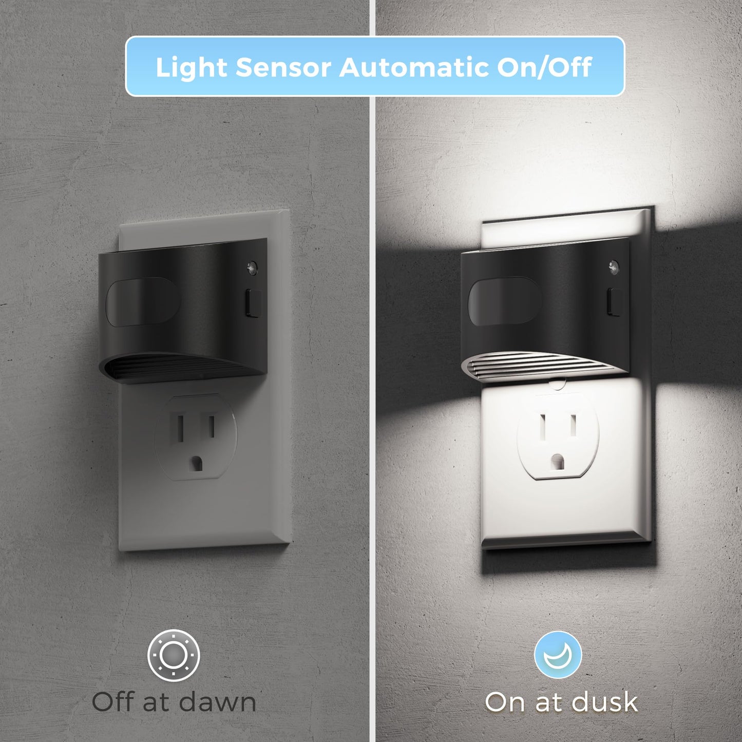 L LOHAS LED Night Light with Motion Sensor & Dusk to Dawn Sensor, Night Lights Plug into Wall with 30-100lm Adjustable Brightness, Dimmable Night Light for Bathroom, 5000K Daylight White, 2 Pack