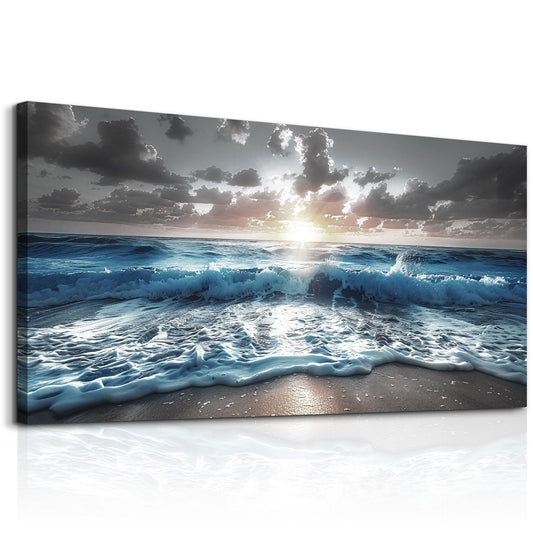 hyidecorart Blue Sea Waves Wall Pictures Framed Wall Art For Living Room Canvas Wall Decor For Office Sunshine Beach Painting Bedroom Home Decorations Prints Posters Mural Artwork Ready To Hang