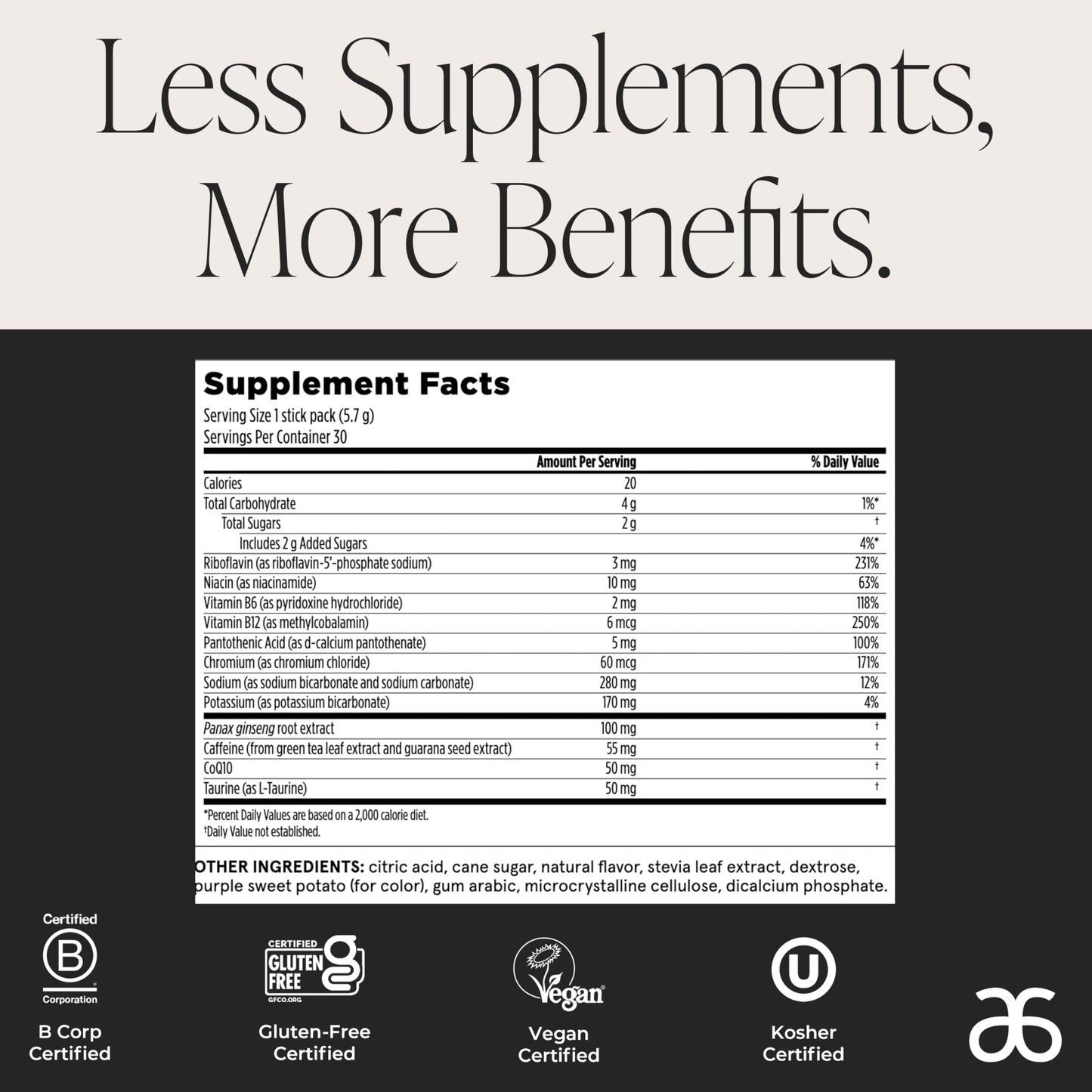 Arbonne Ginseng Energy Supplements - Peach Mango Flavor Fizz Sticks, Energy Boost with Caffeine Powder from Guarana and Green Tea, Delicious Alternative to Caffeine Pills