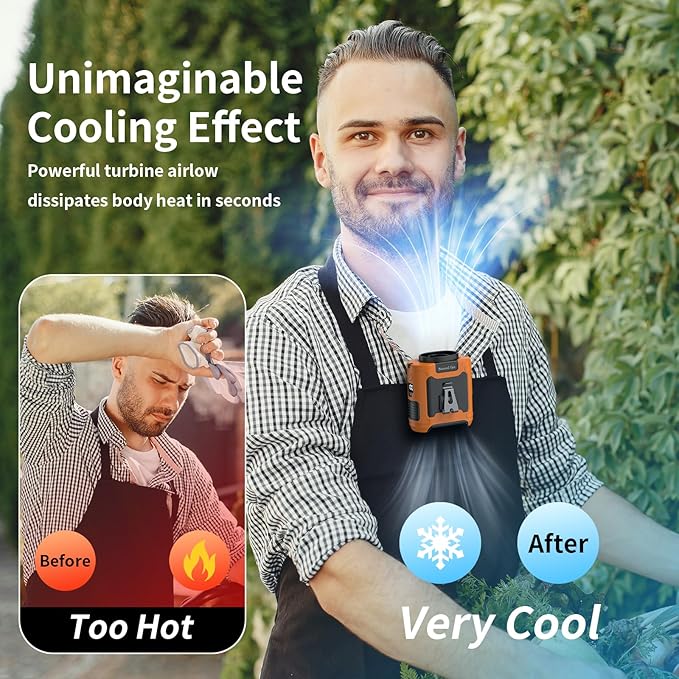 Socool 10000mAh Portable Waist Fan Clip on Wearable Belt Personal Fan Rechargeable Battery operated With 5 Speeds & Flashlight Neck Hands-Free 40H Cooling For Outdoor Camping Travel (Orange)