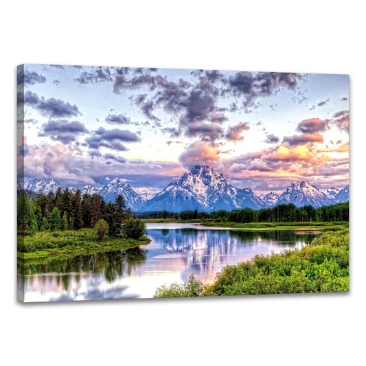 SKASNFAI Grand Teton Wall Art Mountain Art Pictures Wall Decor National Park Canvas Painting Contemporary Landscape Poster Framed for Bedroom Home (12x16 inch)