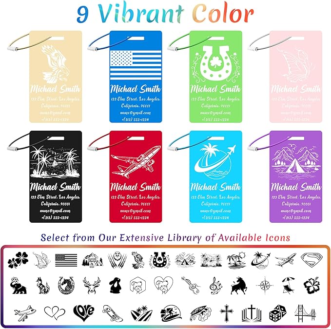 4 PCS Personalized Luggage Tags for Suitcase, Custom Engraved Aluminum Luggage Tags with Your Personalized Text Logo, Metal Name Tags with Steel Loop for Bag, Suitcase, Backpack (Black, Large)