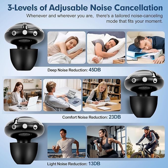 Adjustable Ear Plugs for Sleeping,3 Modes Noise Reduction EarPlugs (17-45dB) for Snoring,Side Sleepers,Study,Work(Reusable)