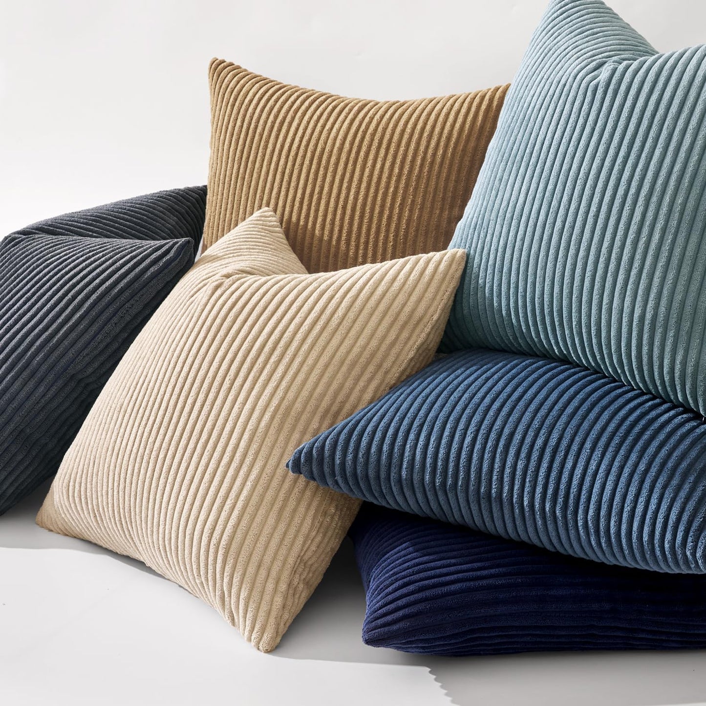 MIULEE Decorative Corduroy Pillow Covers Soft Solid Pack of 2 Cushion Cases Boho Square Throw Pillow Covers Navy Blue Coastal Pillowcases for Couch Chair Sofa Bed Living Room Home Decor 18 x 18 Inch