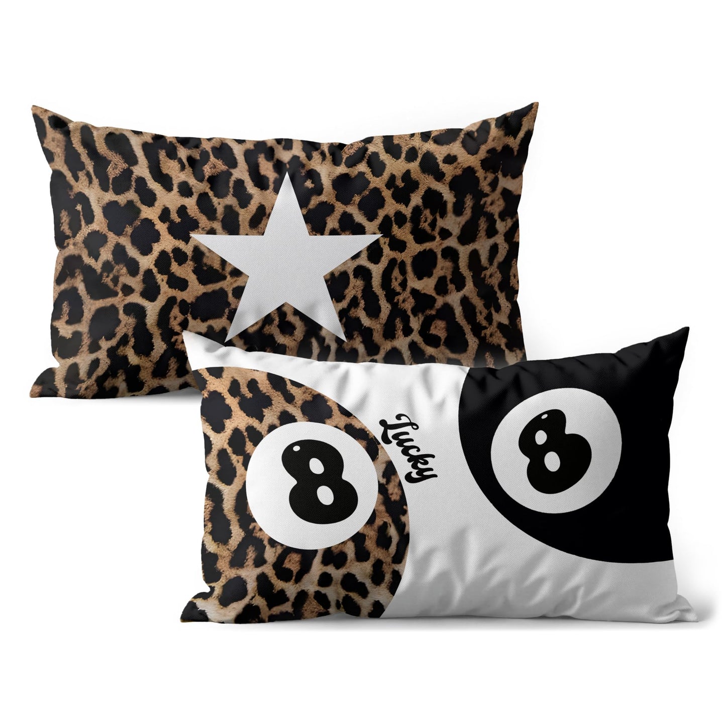 GTYNU Trendy Funky Cheetah Y2K 8 Ball Pillow Covers 12x20 Set of 2,Fuunky Leopard Print Star Decorative Pillowcases,Cheetah Throw Pillow Covers for Couch Sofa Bed Home Room Decor