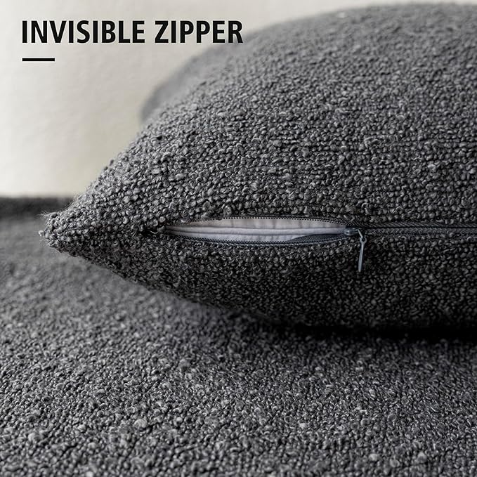 Foindtower Decorative Textured Boucle Throw Pillow Covers Accent Solid Pillow Cases Neutral Soft Cozy Couch Cushion Case for Chair Sofa Bedroom Living Room Home Decor 16x16 Inch,1PC,Dark Grey