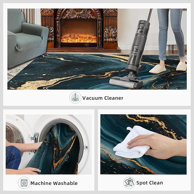 Marble Washable Area Rugs 2x3 Non-Slip Fluid Art Living Room Rug Gold Lines Soft for Carpet Low Pile Indoor Door Mat & Room Decor