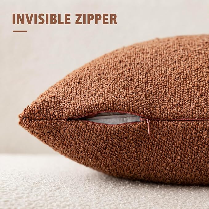 Foindtower Decorative Textured Boucle Throw Pillow Covers Accent Solid Pillow Cases Neutral Soft Cozy Couch Cushion Case for Chair Sofa Bedroom Living Room Home Decor 18x18 Inch,1PC,Burnt Orange Hazel