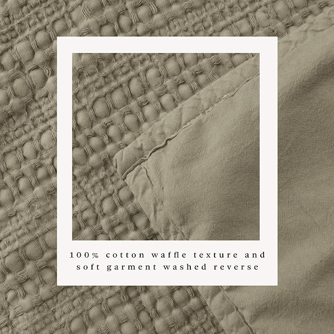 Great Bay Home King Size Green 100% Cotton Honeycomb Waffle Quilt and Sham Set - Garment Washed, Waffle Weave Like Texture, Lightweight 3-Piece Bedding Set (Eucalyptus Green)