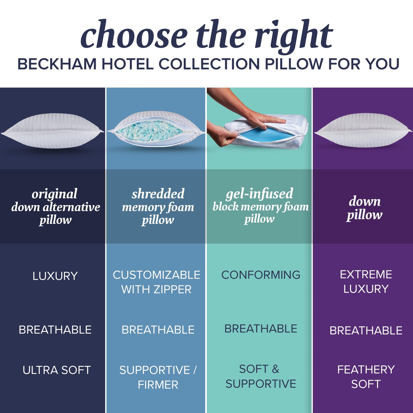 Beckham Hotel Collection Shredded Memory Foam Pillow 2-Pack Queen | Adjustable Fill Cooling Bed Pillows for Side, Back & Stomach Sleepers