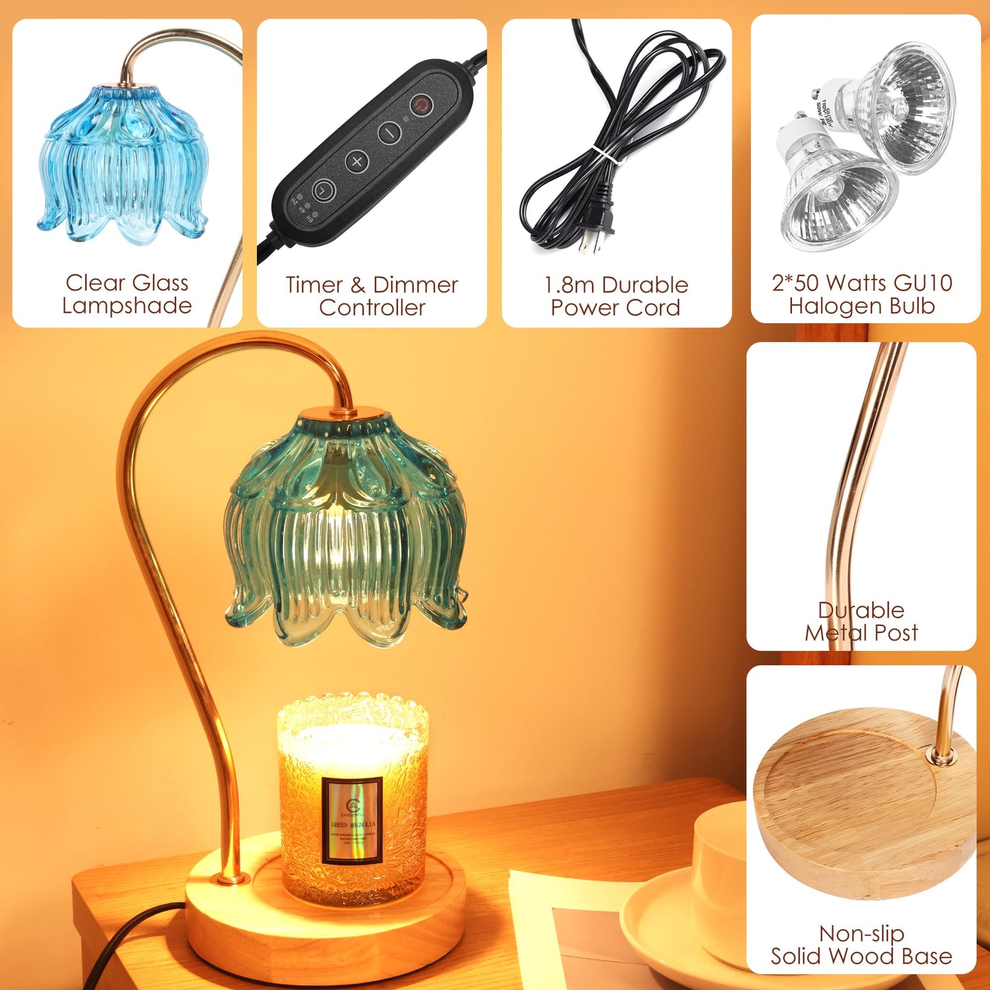 Merrtody Flower Candle Warmer Lamp with Timer & Dimmer - Fits All Jar Scented Candles - House Warming & Mother's Day Gift for Women，Mom，Her