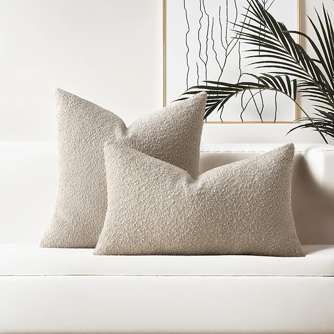 HAUSSY Set of 2 26x26 Decorative Throw Pillow Covers, Soft Cozy Euro Pillow Shams Textured Boucle, Home Decor for Couch Bed Living Room, Oatmeal