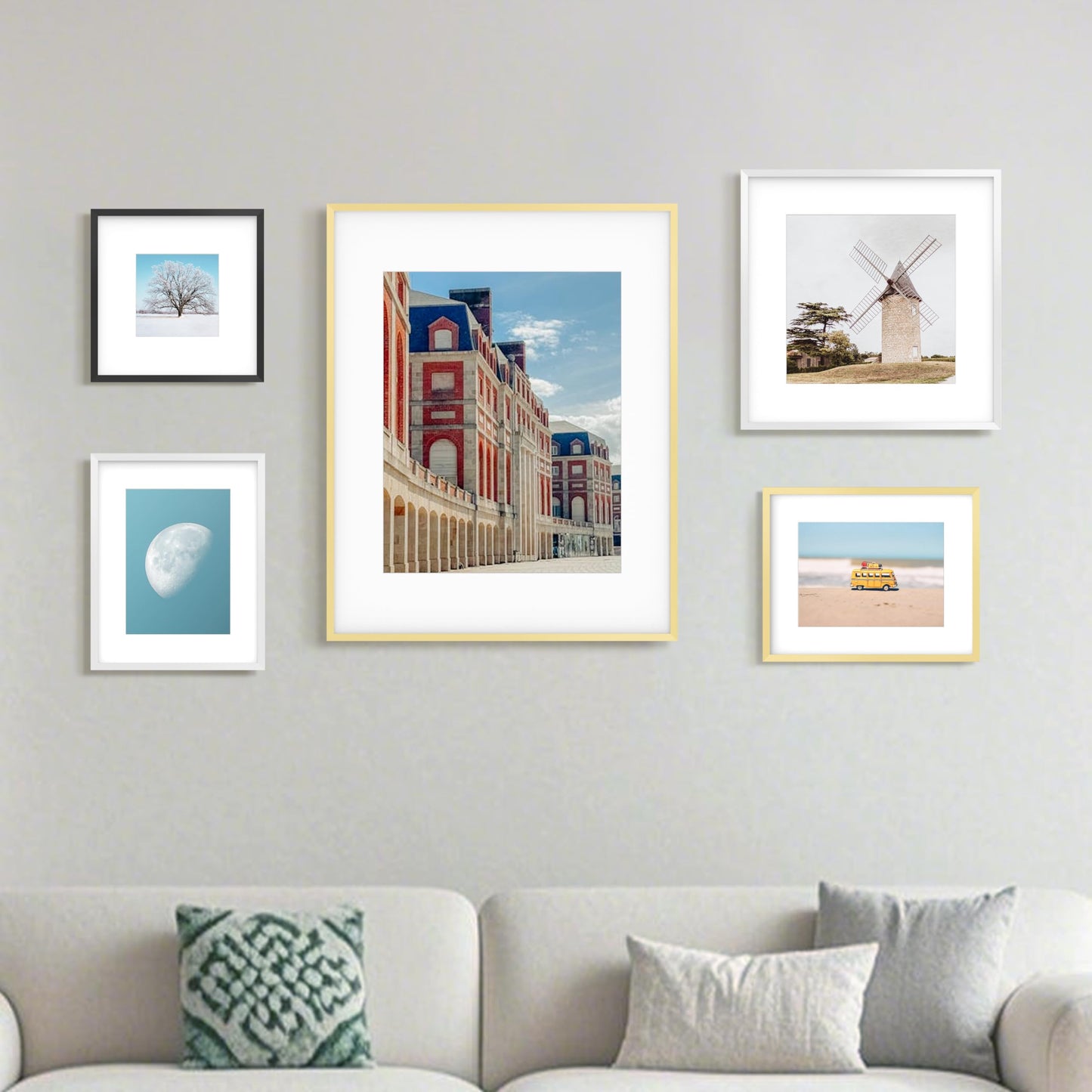 FrameWorks 8x8 Matted to 4x4 Picture Frame – Aluminum Frame w/Tempered Glass, Removable Mat for Photos, Posters, Art, Stylish Wall Frame for Home Decor, Gallery Walls, Office, Living Room - Gold