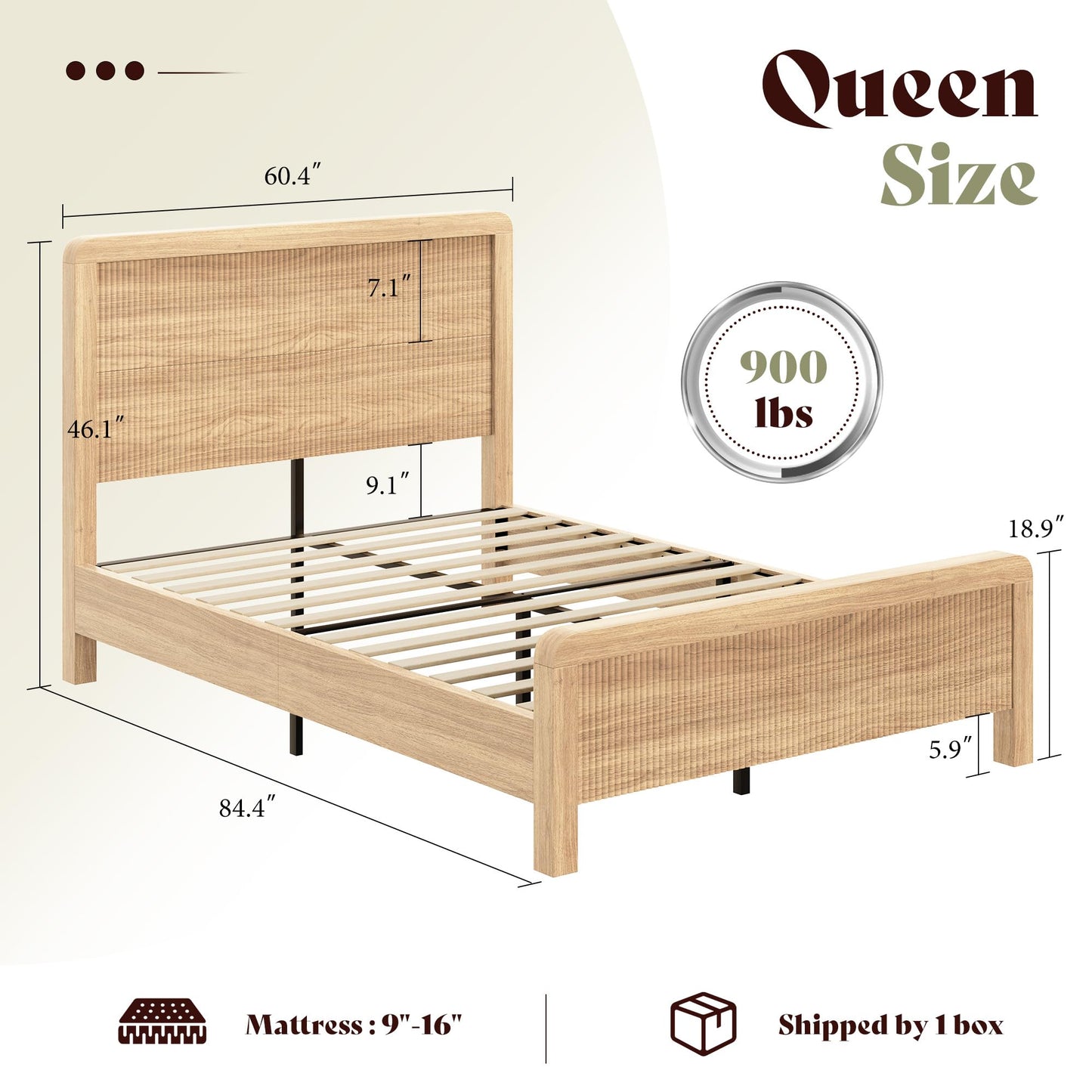 AMERLIFE 3-Piece Modern Fluted Bedroom Furniture Set, Including Wood Queen Size Bed Frame with Headboard & Footboard and Storage Night Stand Set of 2, Wooden Bedframe and Nightstand Sets, Natural Oak