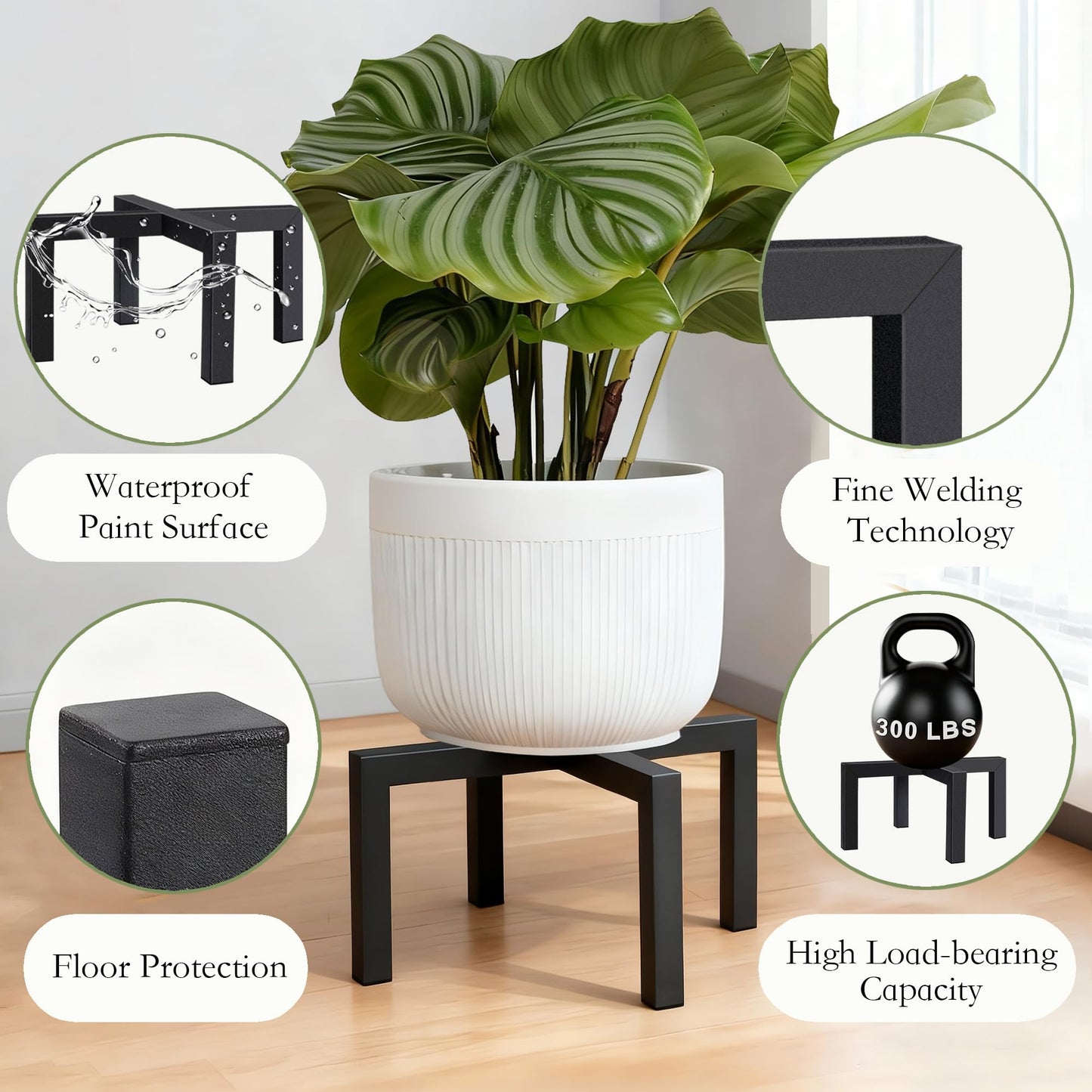Kriico 2 Pack 14" Metal Plant Stand Indoor Outdoor, Heavy Duty Plant Stools Indoor, Mid Century Modern Planter Holders, Low Short Plant Pot Stands, Black, Fit 8"-14" Pot
