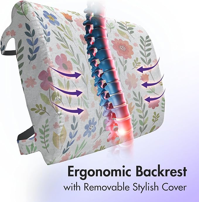 Ambesonne Watercolor Lumbar Back Support Pillow, Floral Patterned Illustration Leaves and Wildflowers Abstract Botanical, High Density Foam for Office Chairs Car Seats, 14" x 13", Violet Blue