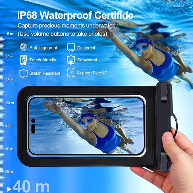 Up to 8.3" 2 Pack Black White Universal Waterproof Phone Pouch, Large Phone Waterproof Case Dry Bag,Protection Level: IP68,Outdoor Sports for Apple iPhone,Samsung,and More,Black,White