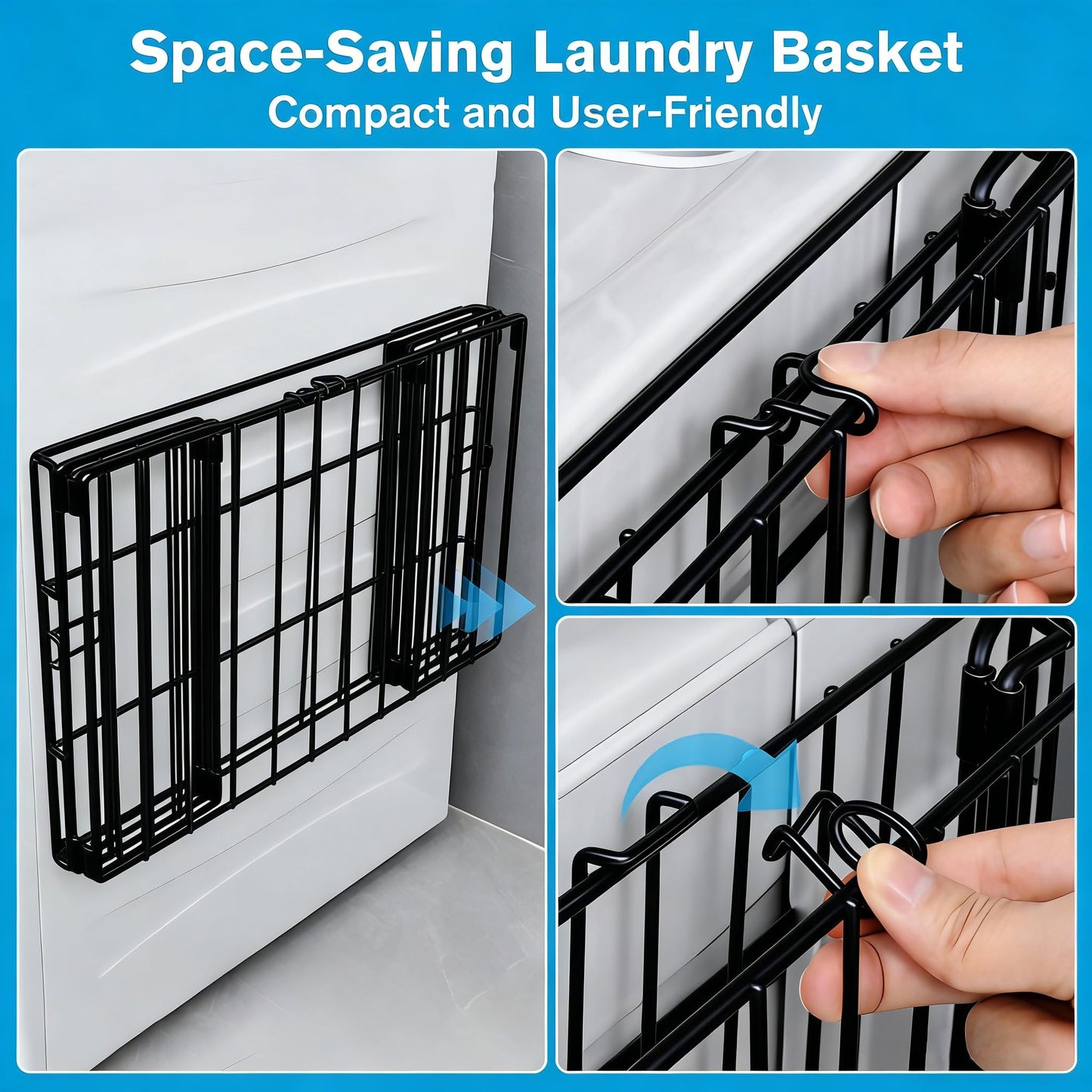 ADVEZO Magnetic Collapsible Laundry Basket, Foldable Metal Laundry Hamper for Washing Machine Side, Space Saving Pop Up Hamper, Laundry Room Organization and Storage (Black)