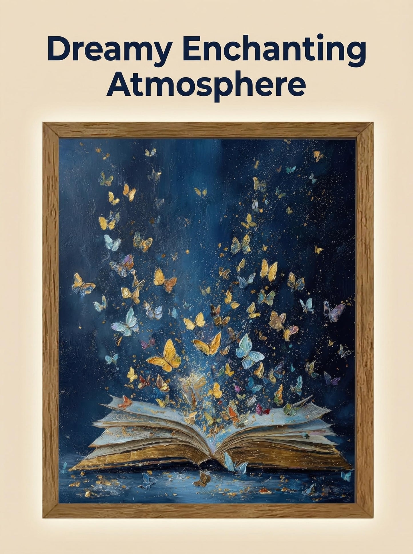 HYFBH Framed Colorful Butterfly & Magical Book Canvas Print Wall Art Fantasy Butterflie Emerging From Book Posters Modern Aesthetic Art for Bedroom Dorm Library Reading Room 12x16 Inch Ready to Hung