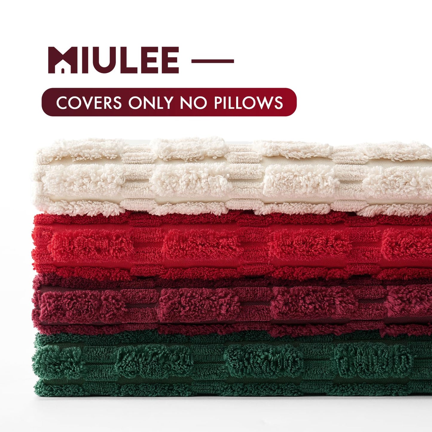 MIULEE Pack of 4 Christmas Boho Farmhouse Red and Green Corduroy Decorative Throw Pillow Covers 18x18 Inch Retro Soft Striped Pillow Covers Home Decor for Sofa Living Room Couch Bed
